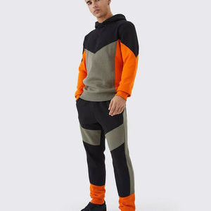 Men's Color Blocking Hooded <b>Tracksuit</b> Full Length Streetwear Casual Jogger Pants With Side Pockets Elastic Waist Cotton - Product Image 1