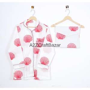 Conjunto de Pijama de 2 Piezas para Mujer, Estilo Bohemio, Romántico, Elegante, Clásico, Veraniego, Suave, 100% Algodón, Estampado Floral, Cintura Elástica, Top y Pantalones - Product Image 3