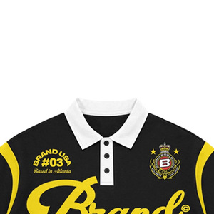 <b>Men's</b> <b>Black</b> Yellow <b>Turtleneck</b> Collar Formal Short Sleeve Cotton Oxford Street Style Regular Fit Eco-Friendly - Product Image 4