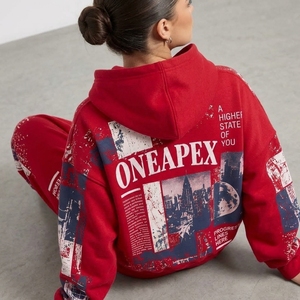 Women's <b>Red</b> Graphic Printed <b>Hoodie</b> Tracksuit Set Wide Leg Sweatpants Streetwear Casual Sportswear Custom Private Label Apparel - Product Image 3