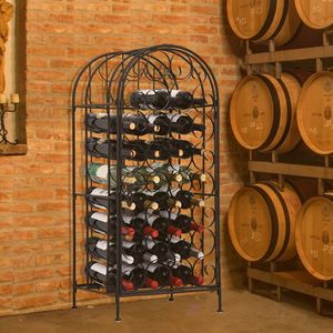 Portabottiglie in Ferro Battuto per 35 Bottiglie, Nero con Serratura, Stile Pannello in Legno per Arredamento Casa - Product Image 2