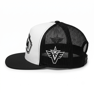 Gorra de béisbol trucker personalizada de 5 paneles, negra y blanca, con malla, parche bordado en 3D, estructurada, de perfil alto, visera plana, snapback, para hombre, OEM - Product Image 2