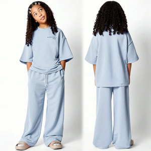 Ensemble sweat-shirt et pantalon de survêtement oversize pour jeunes filles, en coton éponge tricoté respirant 500 GSM, teint uni, coupe large, haute qualité, hiver - Product Image 1