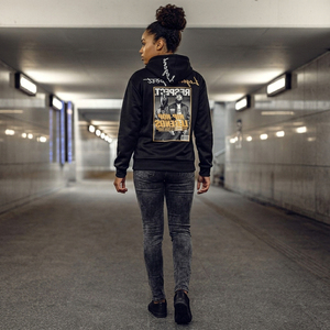 Sweat à capuche unisexe noir avec imprimé lettres et strass, poche kangourou, 100 % coton, écologique, coupe décontractée, automne - Product Image 6