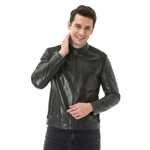 Autumn and Winter High Quality PU Leather <b>Jacket</b> for <b>Men</b> <b>Warm</b> Turn Down Collar Genuine Lamb Fabric Black-<b>jacket</b> for <b>men</b> - Product Image 1