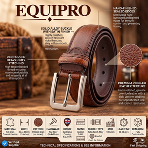 Cinturón de Cuero Genuino de Vaca Marrón Vintage para Hombre Equipro, Transpirable, con Hebilla Rectangular Plateada a Rayas, Estilo Casual - Product Image 4