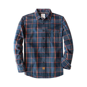 Chemise en flanelle 100 % coton pour homme, manches longues, col montant, boutonnée, motif écossais, anti-boulochage, tricotée, chaude - Product Image 1