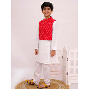 Ensemble Kurta Pyjama d'été imprimé pour homme Twisha Xpressions, rouge et blanc, veste à manches longues unie en polyester, ethnique, festif, pour mariage - Product Image 4