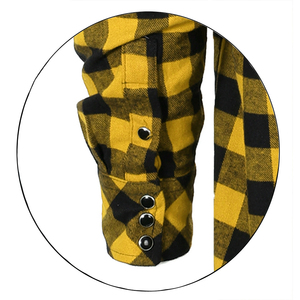 Chemise en flanelle à carreaux jaune et noir pour homme, boutonnée, classique, décontractée, élégante, avec deux poches - Product Image 4