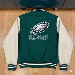 Blouson universitaire vert pour homme, style Letterman, avec col montant, doublure en laine pour l'hiver, logo sur le devant, pour les fans de Philadelphia - Product Image 2