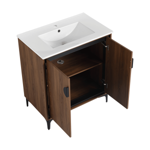 Mobile bagno freestanding da 30 pollici con 2 ante in legno ingegnerizzato e lavabo - Mobili bagno moderni - Product Image 4
