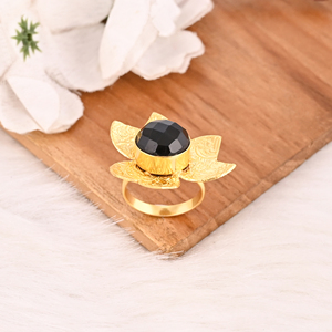 Handmade Gold Plated Black Onyx Brass <b>Ring</b> <b>Adjustable</b> Gemstone Jewelry Trendy for Women - Product Image 2