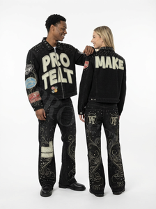 Streetwear Outerwear Vintage <b>Denim</b> Breathable Print Tracksuit Decorative Embroidery Studded Design 100% Cotton Custom OEM ODM - Product Image 3