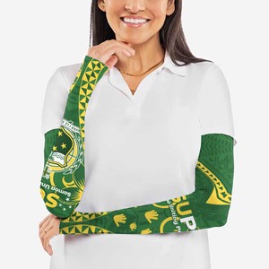 Manchon de bras intégral Sup Arm Sleeve vert jaune à motif camouflage uni, protection solaire UPF50+, compression, unisexe, en soie glacée par sublimation - Product Image 6