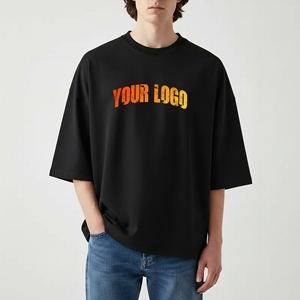 T-shirt homme en coton 100% lourd, couleur noire unie, coupe ample et oversize, logo imprimé sur mesure OEM, écologique. - Product Image 3