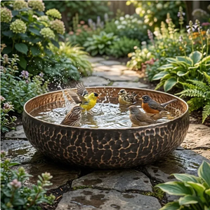 Bol à eau rond en cuivre pour oiseaux, finition verdigris, bassin d'eau extérieur pour jardin, durable, toutes saisons, mangeoire décorative pour oiseaux, patio, cour - Product Image 3