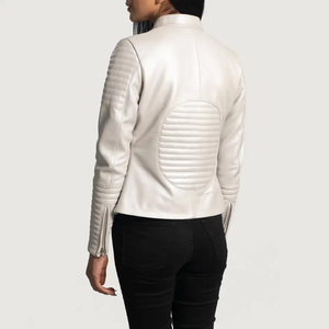 Veste en toile et cuir respirante pour femme, col montant, style mode, avec impression de logo personnalisé, prix bas, vente en gros - Product Image 2