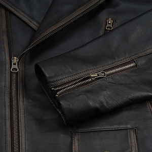 Vintage Black High Street Thick Windproof Stylish Leather Jacket Stand Collar Front Hot Selling City Sialkot Pakistan - Product Image 6