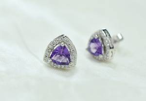 Amethyst <b>Stud</b> <b>Earrings</b> 925 Sterling Silver Gemstone <b>Earrings</b> - Product Image 3