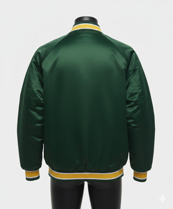 Chaqueta Varsity Lisa de Satén Verde Oscuro, Chaqueta de Béisbol de Satén Personalizada, Fabricante de Chaquetas Bomber al por Mayor con Etiqueta Privada OEM - Product Image 2
