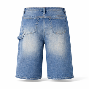 Shorts en jean vintage bleu délavé pour homme, coupe ample, longueur genou, 100 % coton, style streetwear, production OEM personnalisée, marque privée - Product Image 3