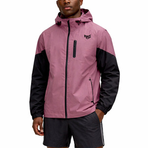 OEM Mauve <b>Black</b> Contrast Hooded <b>Windbreaker</b> Men's Jacket Custom Outdoor Side Pockets Anorak Windproof Nylon Zip up <b>Windbreaker</b> - Product Image 3
