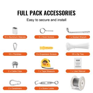 Cavo in Acciaio Inossidabile 304 da 1/8'' x 100 ft, Kit di Corde di Ancoraggio Accessoriezate da 59 Pezzi, Resistenza alla Rottura 650 Libbre, Costruzione a 7 Fili Intrecciati - Product Image 6