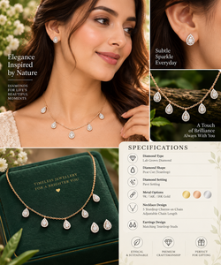 ชุดสร้อยคอเพชรแท้ทองคำโรสโกลด์ 14k สำหรับผู้หญิง เครื่องประดับงานแต่งงานสุดโรแมนติก ต่างหูแบบห้อยเข้าชุดพร้อมจี้และสร้อย - Product Image 2