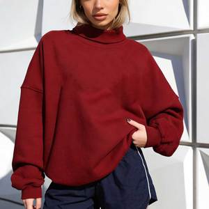 Achetez un sweat-shirt à col montant brodé en molleton de coton surdimensionné pour femme, avec des caractéristiques respirantes, pull confortable pour l'hiver, vêtement décontracté - Product Image 3