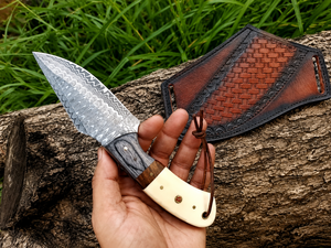 Handmade Damascus Steel Skinner <b>Knife</b> <b>Bone</b> <b>Handle</b> Cowboy Skinner <b>Knife</b>, Fixed Blade, Leather Cross Draw Sheath, Graduation gift - Product Image 6
