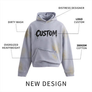 เสื้อฮู้ดดี้ผู้ชาย ผ้าฝ้าย 100% สกรีนโลโก้ตามสั่ง เสื้อฮู้ดดี้แบบครอป คุณภาพสูง เสื้อฮู้ดดี้แบบ Dirty Wash - Product Image 3