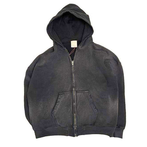 เสื้อฮู้ดดี้ผู้ชายไซส์ใหญ่ ปักโลโก้ตามสั่ง ซิปเต็มตัว สไตล์วินเทจ ผ้าทอ 500 GSM พิมพ์ลายถัก ล้างสีแบบแอซิดวอช - Product Image 3