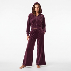 Ensemble de survêtement tendance en velours pour femme, haut court zippé à capuche à manches longues et pantalon de jogging large, tenue décontractée, logo personnalisé - Product Image 2