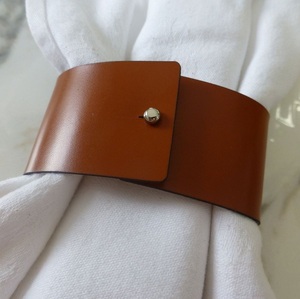 Modern Minimal Leather Napkin Ring Reusable Eco-Friendly Metal Button Premium Dining <b>Table</b> Decor for Restaurant Hotel Wedding - Product Image 3