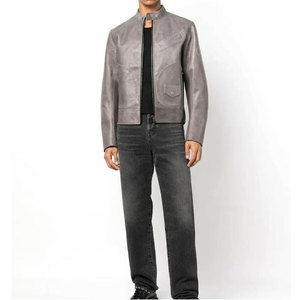 Chaqueta de Motocicleta Transpirable de Piel de Vaca Genuina, Manga Larga, Cuello Alto, Cierre de Cremallera, Color Sólido, para Otoño e Invierno - Product Image 3
