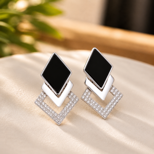 Pendientes de Oro Rosa con Piedras Preciosas Negras, Joyería para Mujer, Forma Redonda, Pendientes de Moissanita - Product Image 3