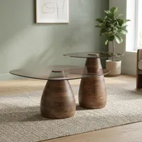 Table basse ronde moderne faite à la main avec plateau et base en bois, design emboîtable, mobilier minimaliste pour salon SUNWOODD EXPO