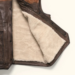 SANCHAL INTERNATIONAL Custom Logo Plus Size Men's Breathable Winter Woolen Cowhide <b>Leather</b> Formal Vest Zipper Closure Warm - Product Image 3