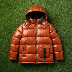 <b>Men</b> Orange Padded Hooded <b>Jacket</b> Glossy Quilted Warm <b>Utility</b> Pocket Zip Up Winter Coat OEM ODM Wholesale - Product Image 5