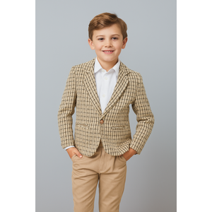 Blazer à carreaux beige formel pour garçons - Product Image 5
