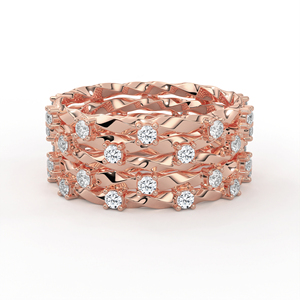 Anillo llamativo de oro amarillo con diseño de cinta entrecruzada, acabado grabado con textura de corteza y entramado de diamantes redondos, joyería fina. - Product Image 2