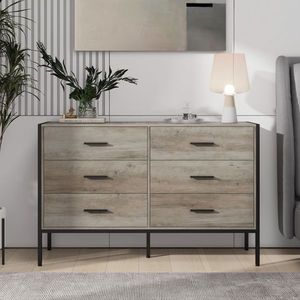 Solid Wood Dresser 6 Drawers Sturdy Steel Frame 48.58"W 15.75" Wooden <b>Storage</b> Closet for Bedroom Elegant Closet for <b>Clothes</b> - Product Image 1