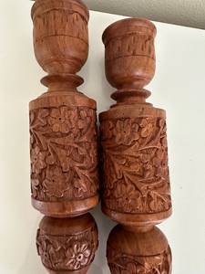 Vintage Teak Wood <b>Candle</b> Holder with Intricate Carvings - Aqdus Saleem - Product Image 2