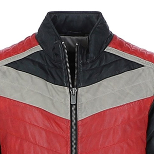 Men's PU Quilted Moto Jacket Stand Collar Windproof Regular Fit Autumn Solid Color Zipper Closure - Product Image 4
