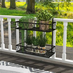 2-Tier Adjustable Metal Plant Stand with <b>Hooks</b> for <b>Displaying</b> Flower Pots on Balcony or Porch - Product Image 2