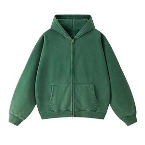 Sudadera con Capucha Verde para Hombre, Cierre de Cremallera, Color Sólido, Corte Regular, con Bolsillo, Manga Regular, Tejido de Felpa, Ecológica 100% - Product Image 1