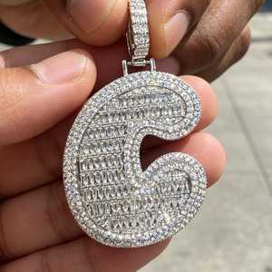 Pendentif Lettre Personnalisé Hip Hop en Argent Sterling 925 avec Moissanite Taille Baguette Effet Diamant pour Bijoux Unisexe - Product Image 2