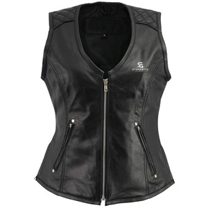 <b>Women</b> Leather Biker Vest Stylish Vintage Motorcycle <b>Waistcoat</b> Slim Fit Sleeveless Outerwear V Neck Windproof Casual Fashion - Product Image 2