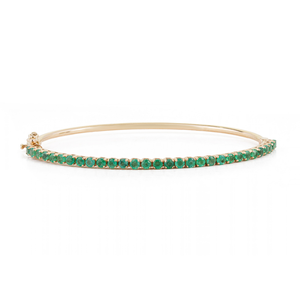Brazalete Apilable de Esmeralda de Corte Redondo, Diseño Clásico y Elegante, Oro Amarillo Sólido de 14K, Joyería de Piedra de Nacimiento de Mayo, Fabricante de Joyas - Product Image 1