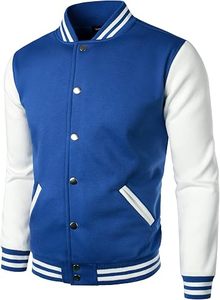 Veste universitaire bleue et blanche pour homme avec fermeture boutonnée, style décontracté classique, col rabattu, matière polyester, pour l'automne - Product Image 4